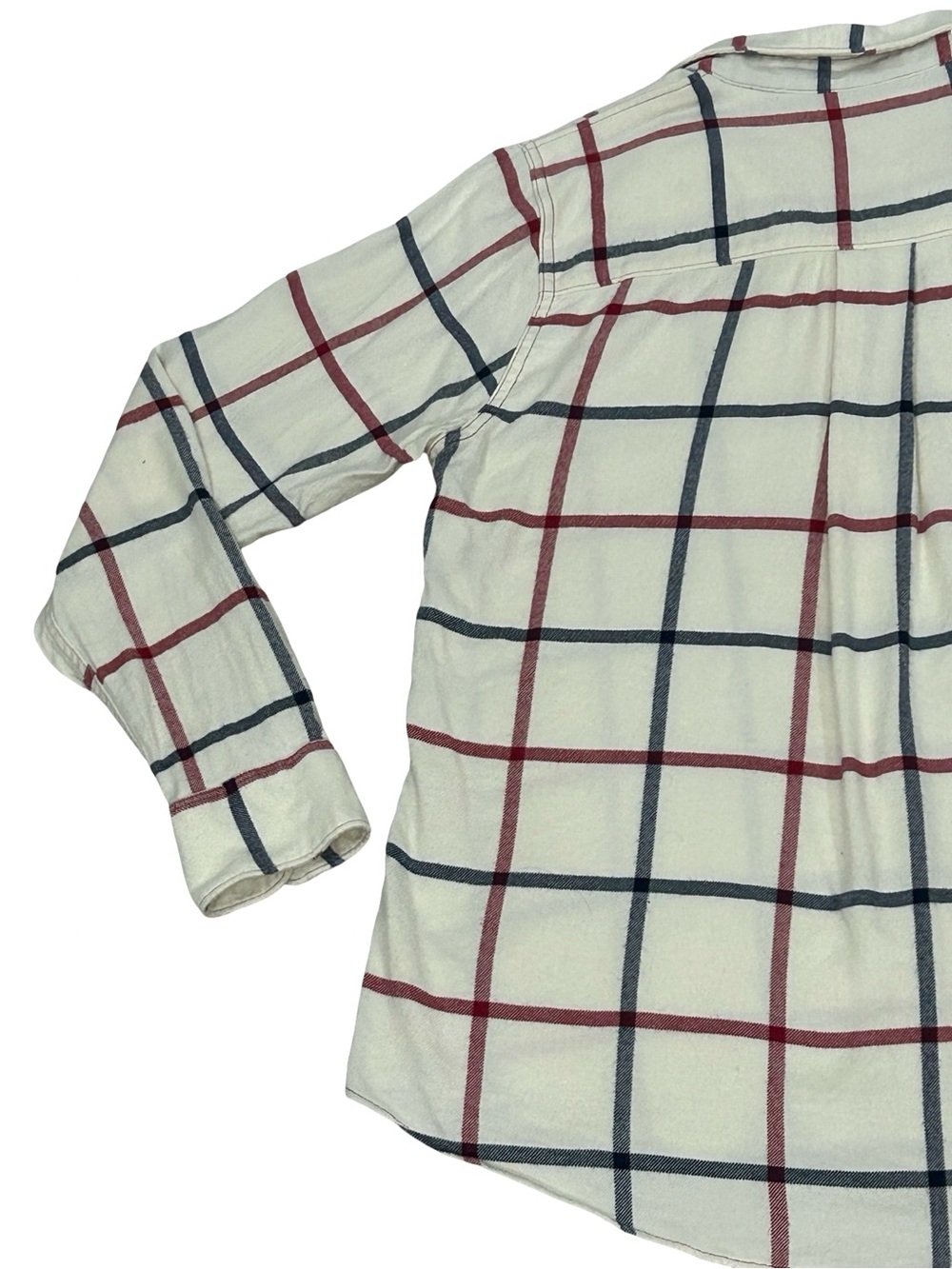 Faherty Womens M Cream Burgundy Navy Plaid Flannel Button Down Shirt Country - Picture 9 of 12